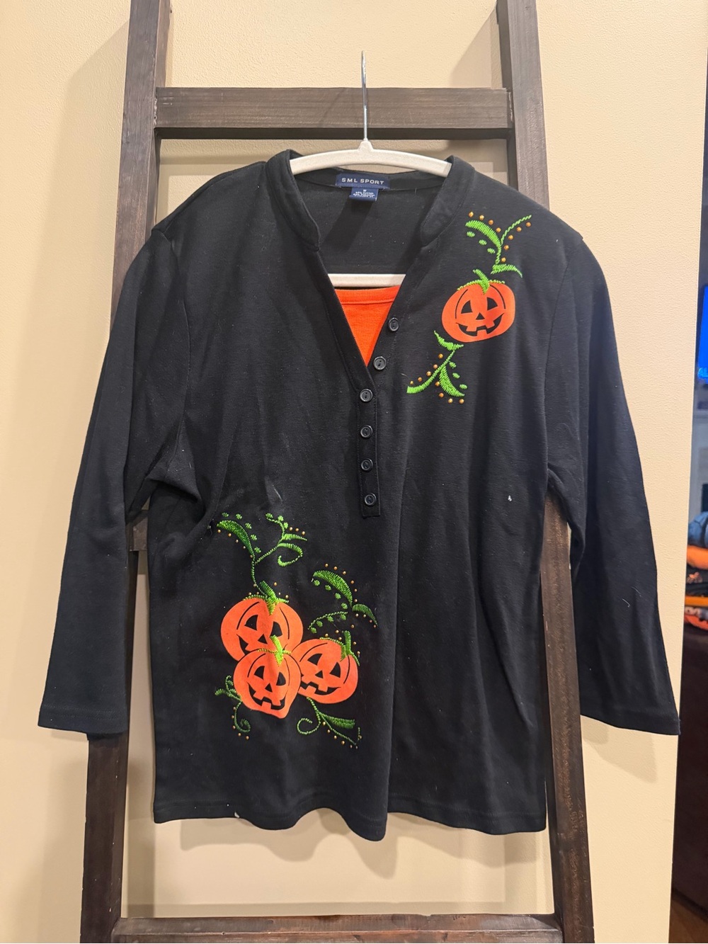 Halloween Pumpkin Long-Sleeve Top - Black & Orange